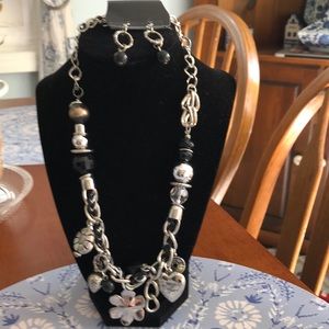 NEWSilver and black charmed necklace and earrings set from PaparazziAccessories